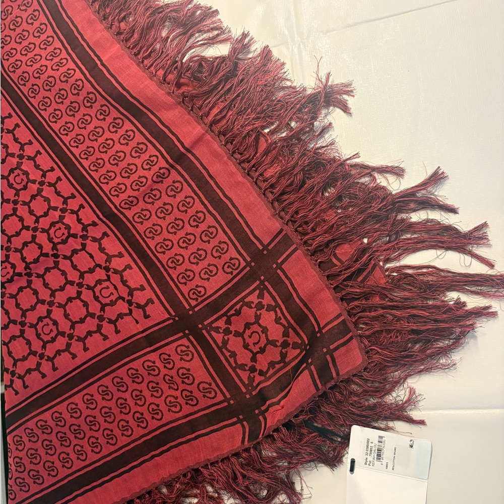 Ferragamo Kefiah Red and Black Cotton Fringed Scarf